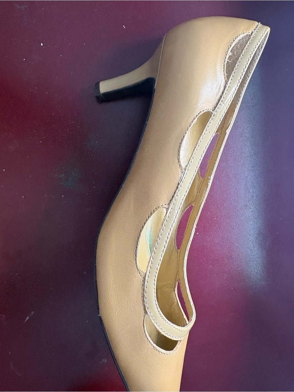 Ralph Lauren Tan Leather Cutout Mid-Heel Pump